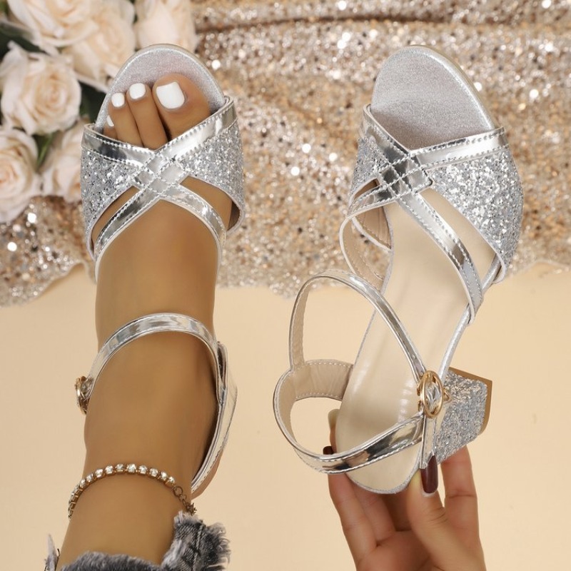 صنادل نسائية بكعب عريض ذهبية ل - مراجعة Sandal Strappy Heeled وسعره