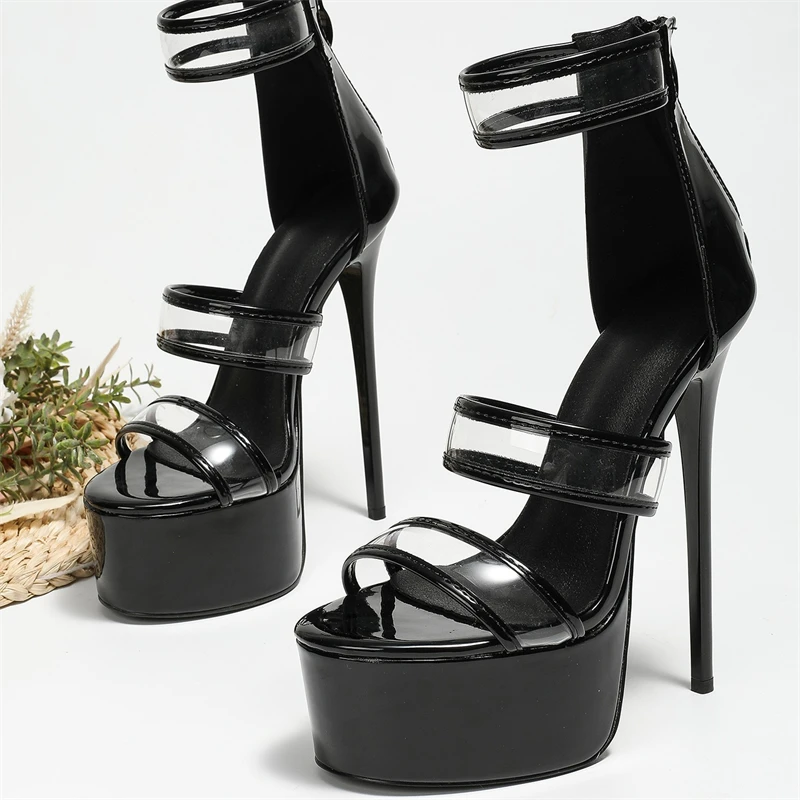 صنادل نسائية سوداء لامعة بحزام - مراجعة Sandal Strappy Heeled وسعره